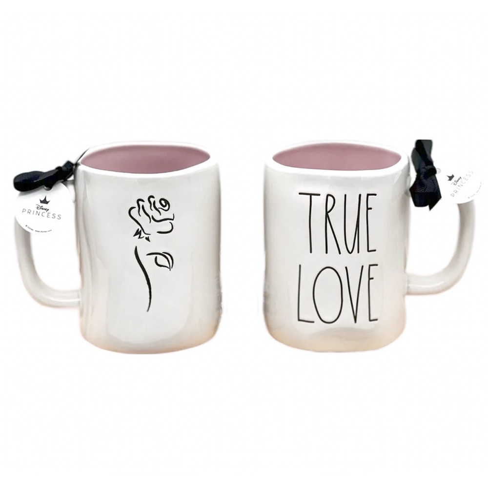 Rae Dunn Disney Beauty & The Beast True Love Mug Double Sided Rose Pink Inside